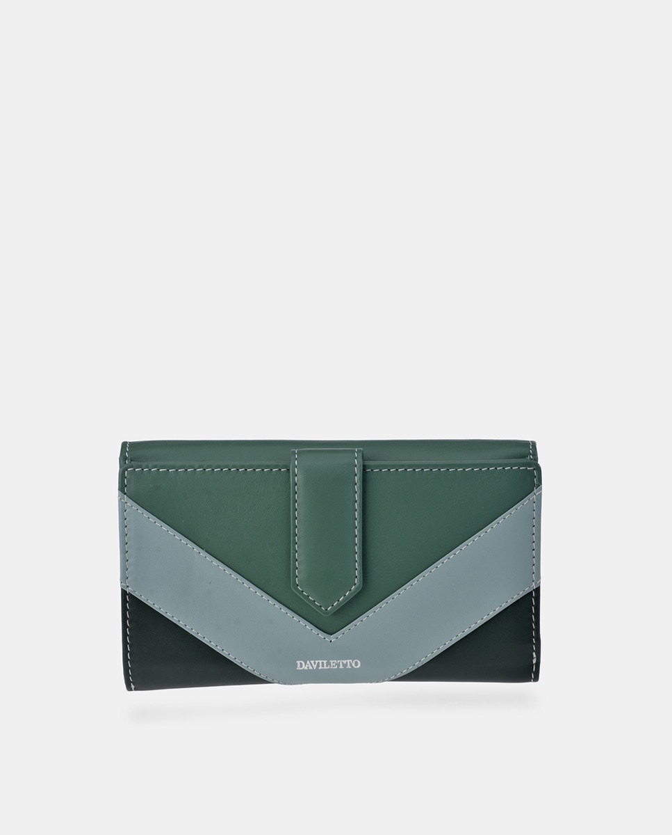 Porta-Moedas Grande em Pele com Secção para Notas e Aba Verde-1