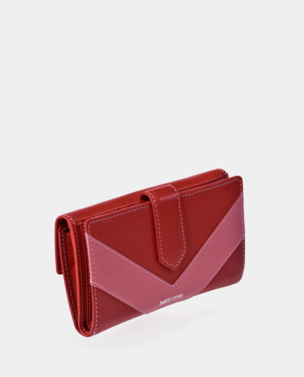 Porta-Moedas Grande em Pele com Secção para Notas e Aba Vermelho-2