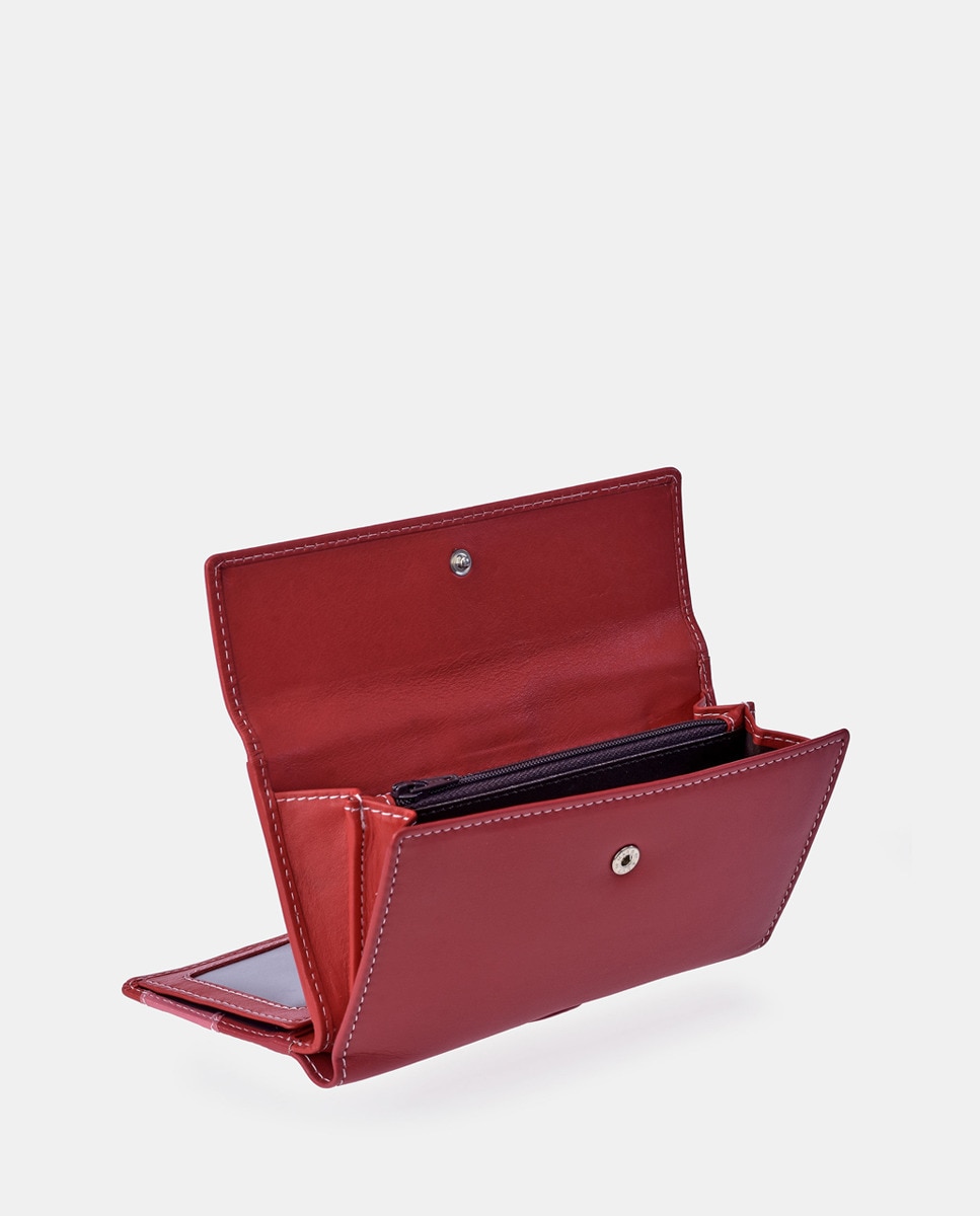 Porta-Moedas Grande em Pele com Secção para Notas e Aba Vermelho-3