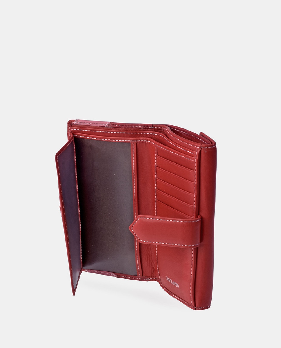 Porta-Moedas Grande em Pele com Secção para Notas e Aba Vermelho-4