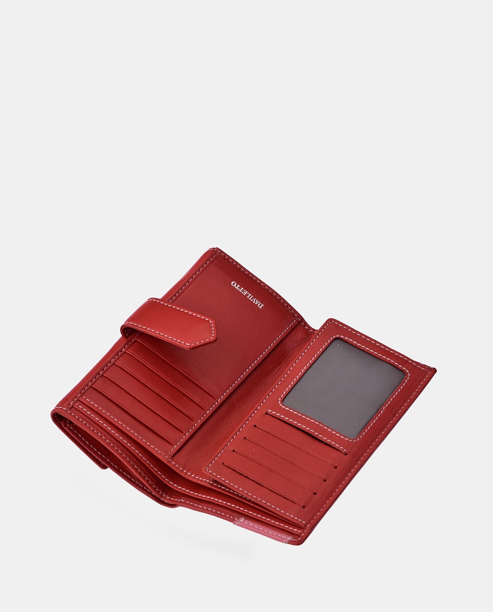 Porta-Moedas Grande em Pele com Secção para Notas e Aba Vermelho-5