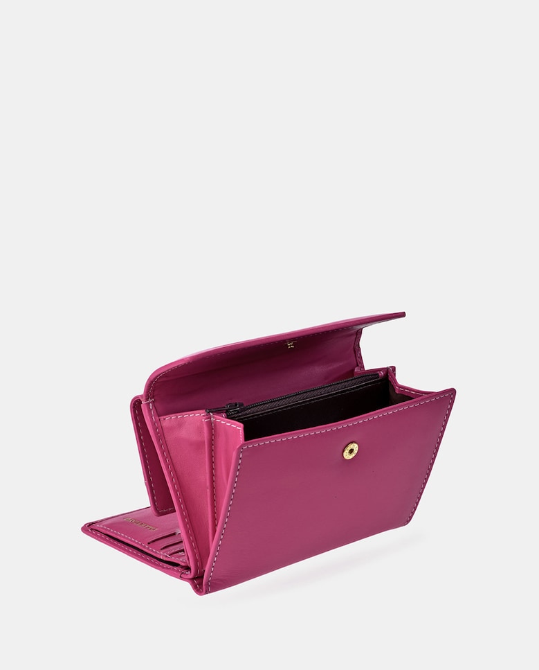 Porta-Moedas em Pele com Secção para Notas e Aba Fúcsia-3