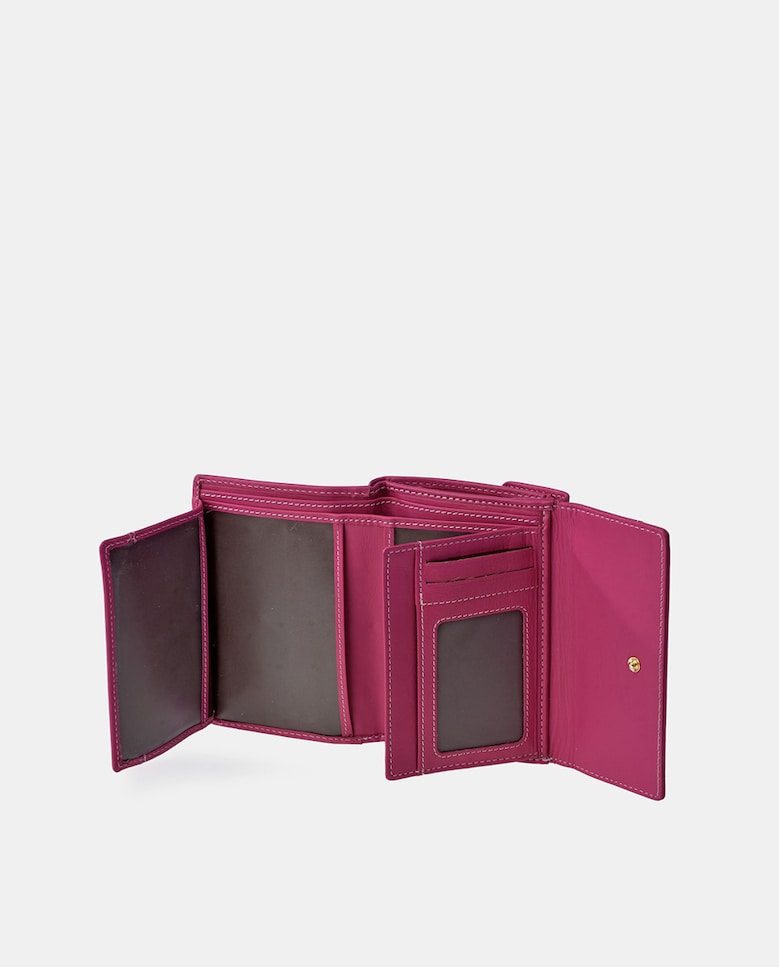 Porta-Moedas em Pele com Secção para Notas e Aba Fúcsia-4