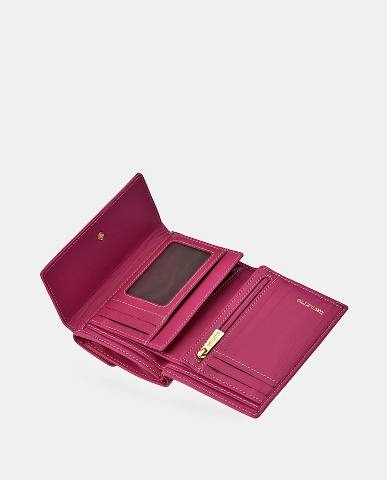 Porta-Moedas em Pele com Secção para Notas e Aba Fúcsia-5