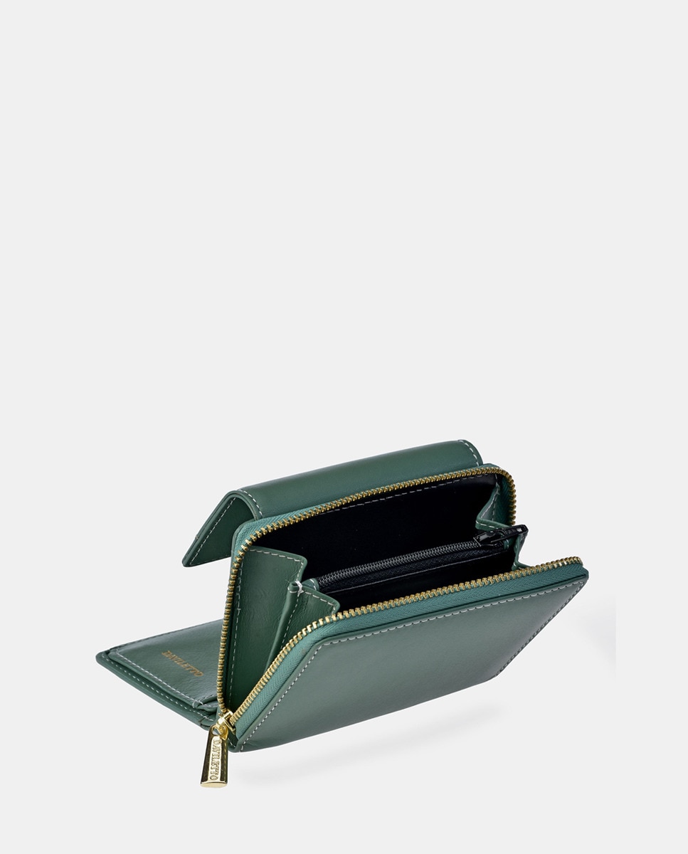 Porta-Moedas em Pele com Secção para Notas e Aba Verde-3