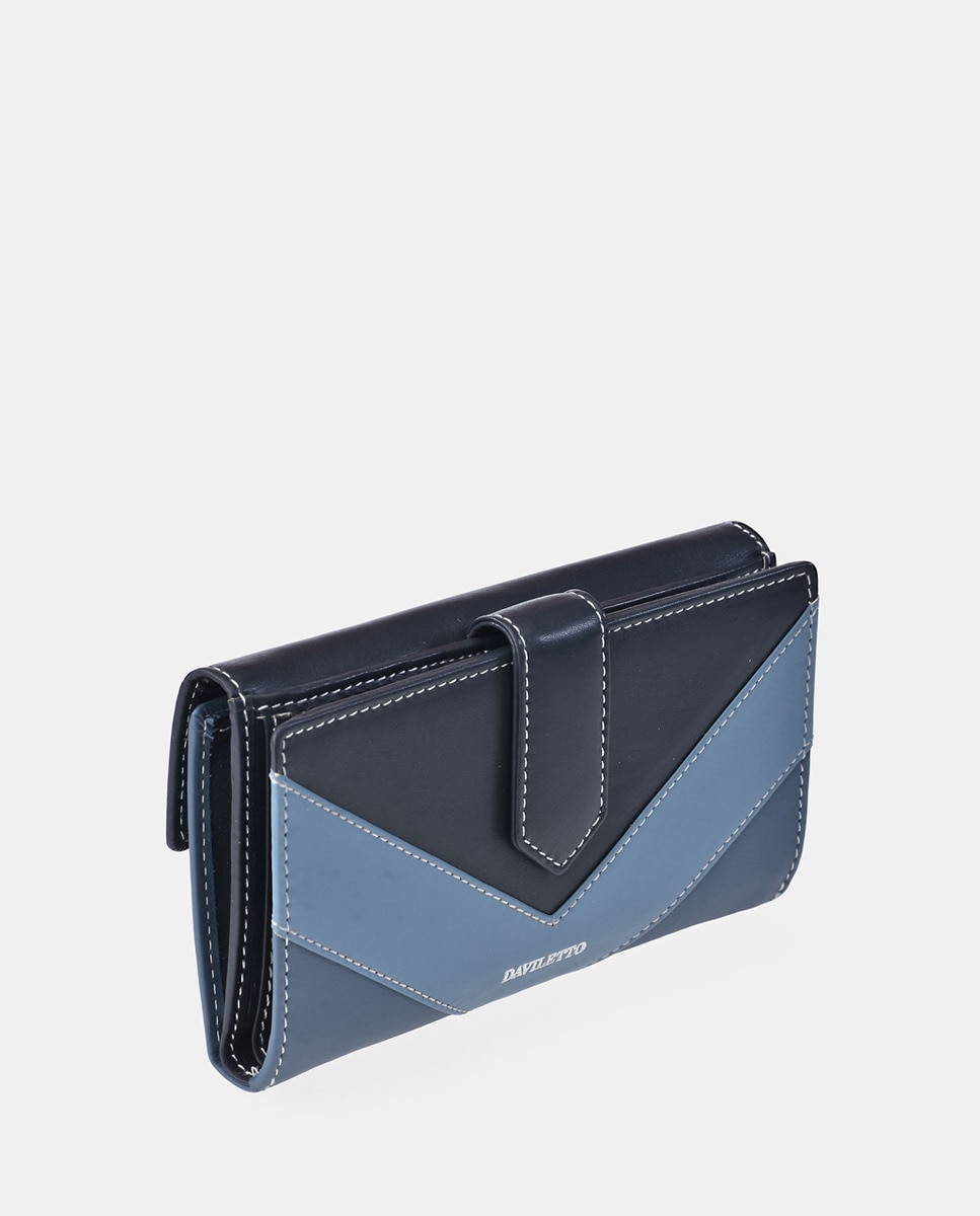 Porta-Moedas Grande em Pele com Secção para Notas e Aba Azul-celeste-2