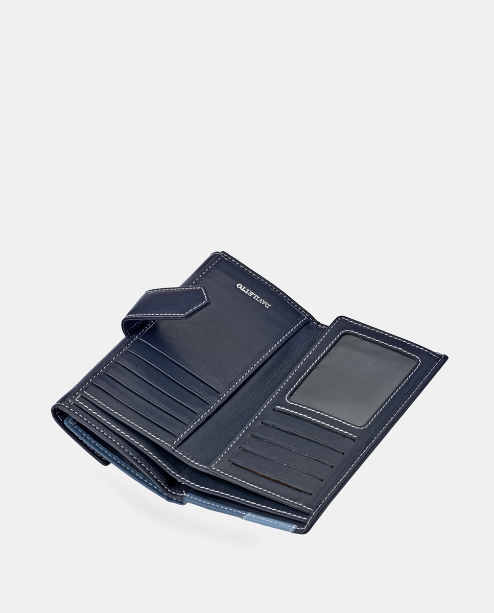 Porta-Moedas Grande em Pele com Secção para Notas e Aba Azul-celeste-5