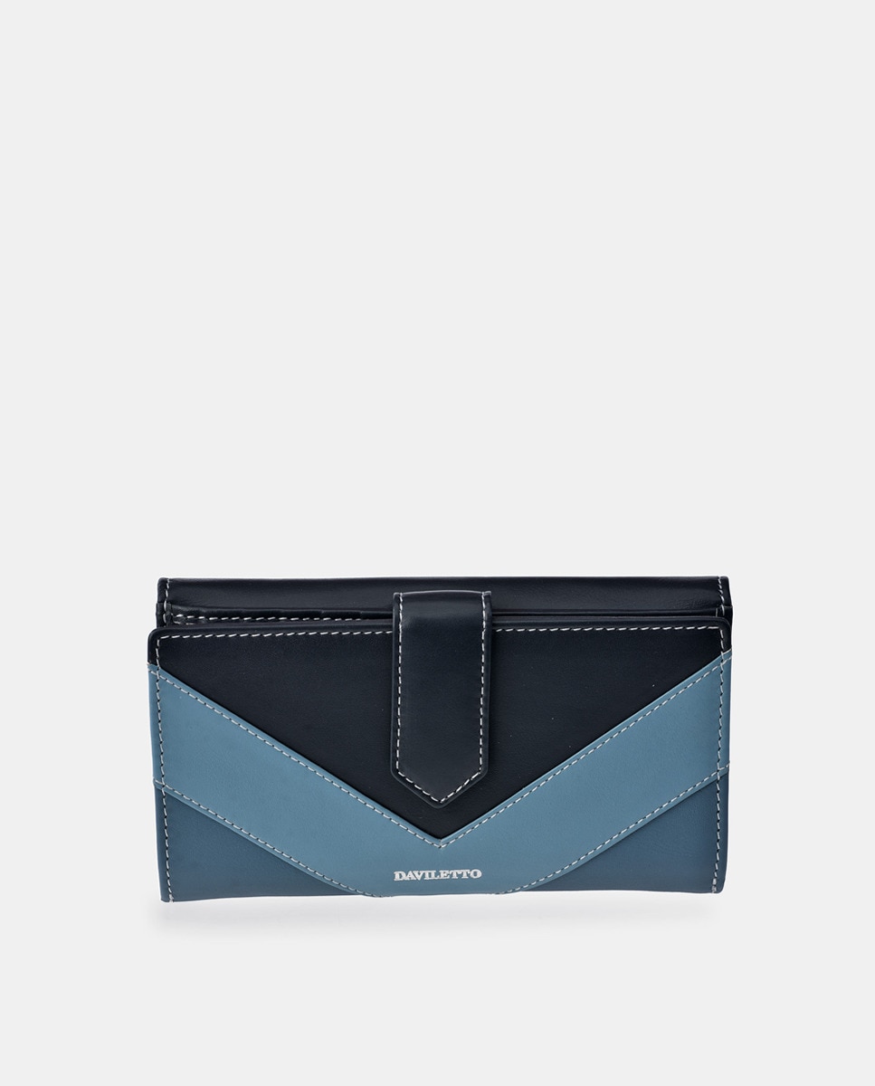 Porta-Moedas Grande em Pele com Secção para Notas e Aba Azul-celeste-1