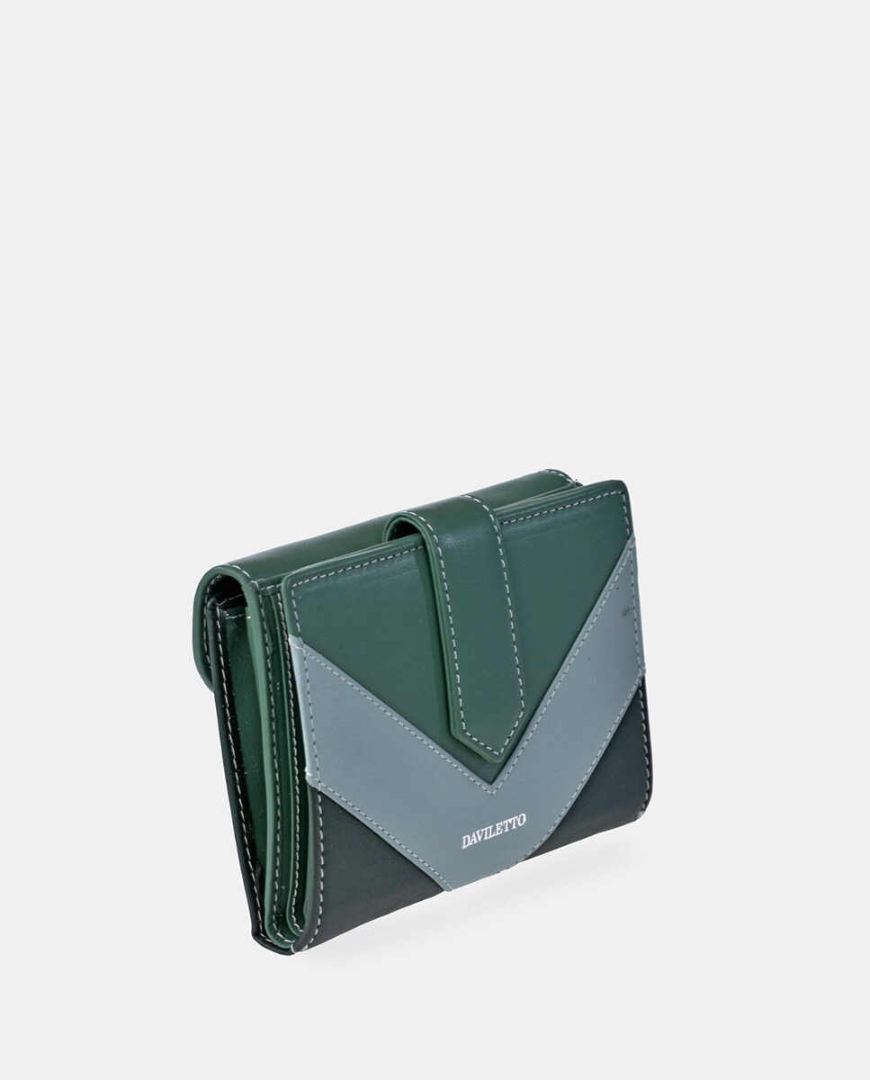 Porta-Moedas Médio em Pele com Secção para Notas e Aba Verde-2