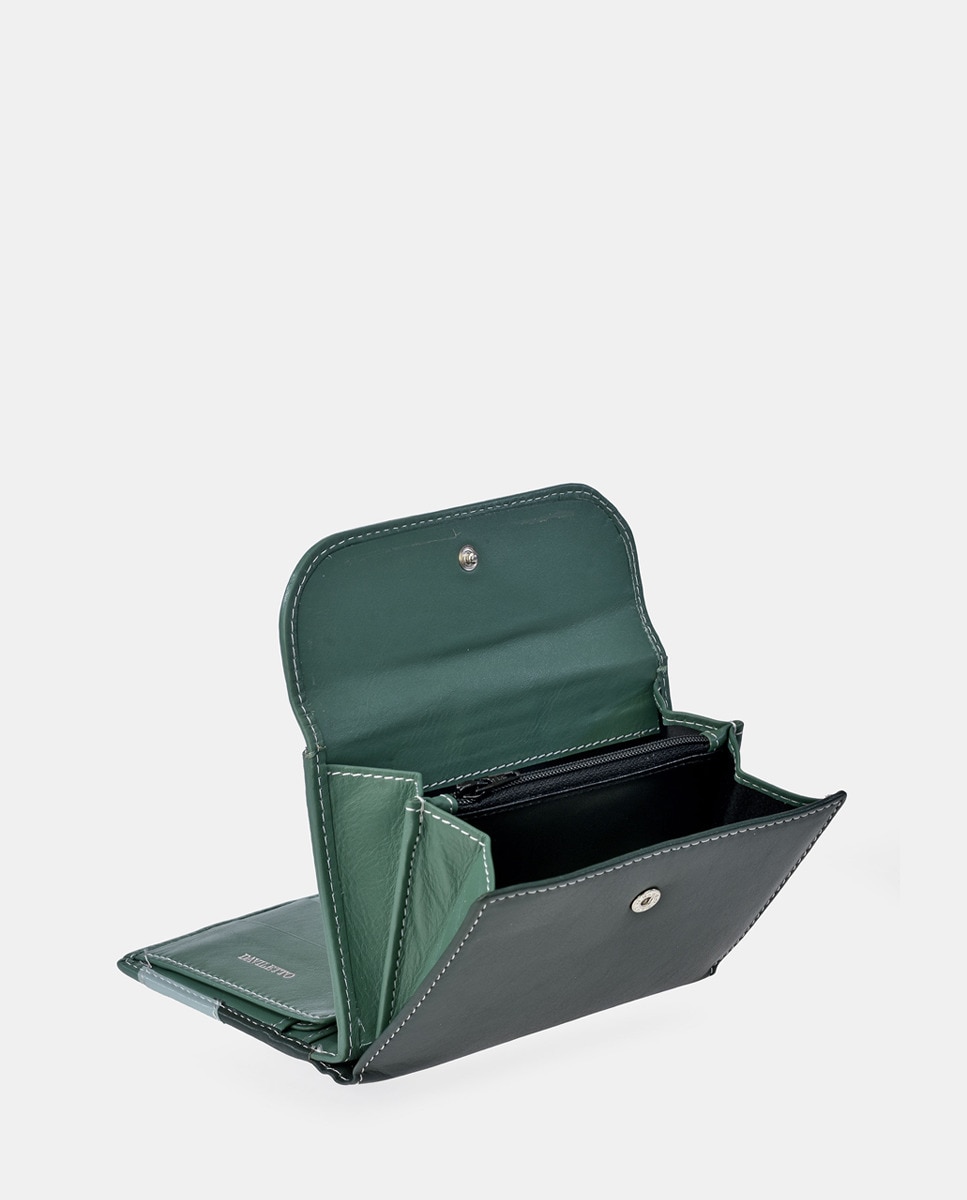 Porta-Moedas Médio em Pele com Secção para Notas e Aba Verde-3