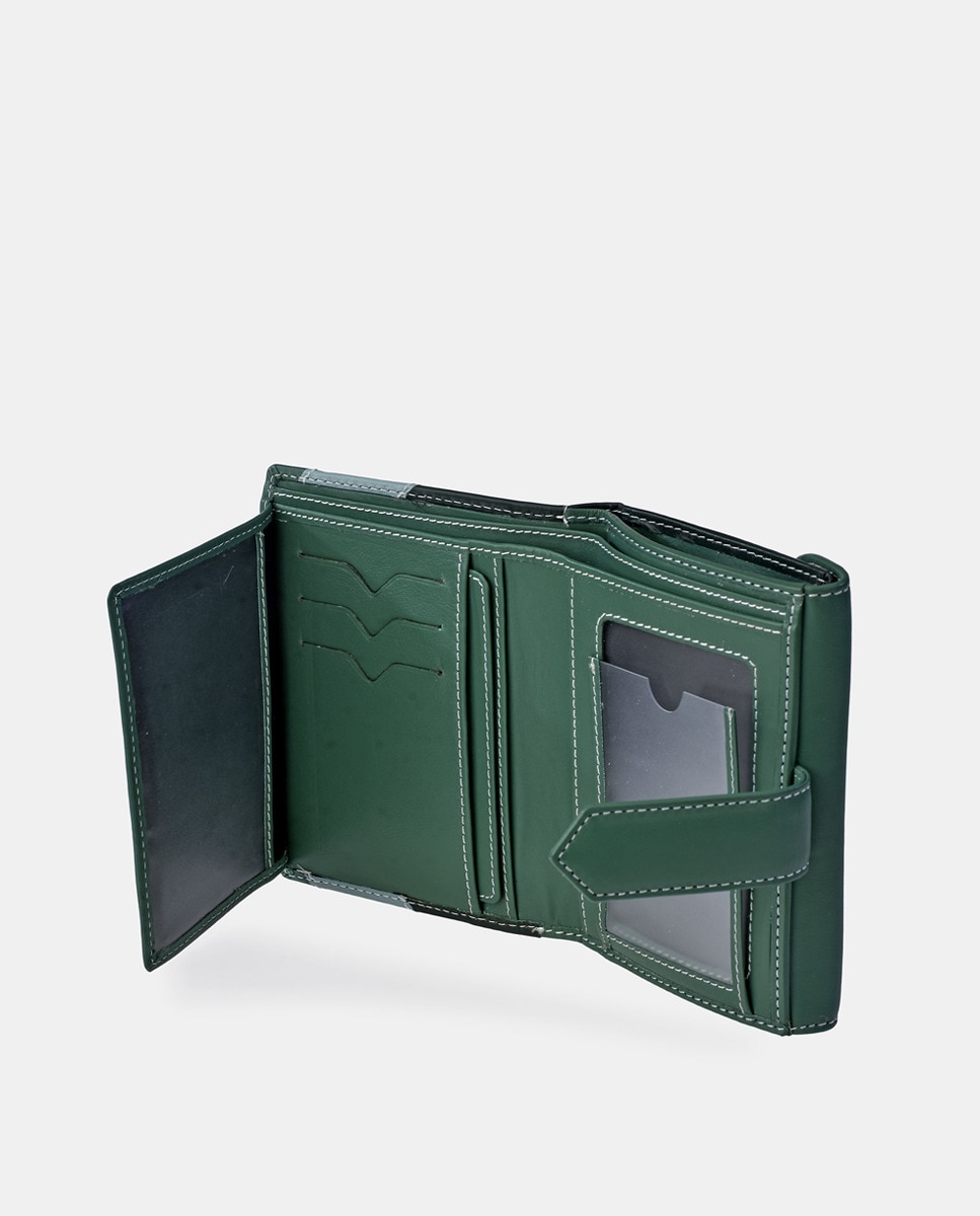 Porta-Moedas Médio em Pele com Secção para Notas e Aba Verde-4