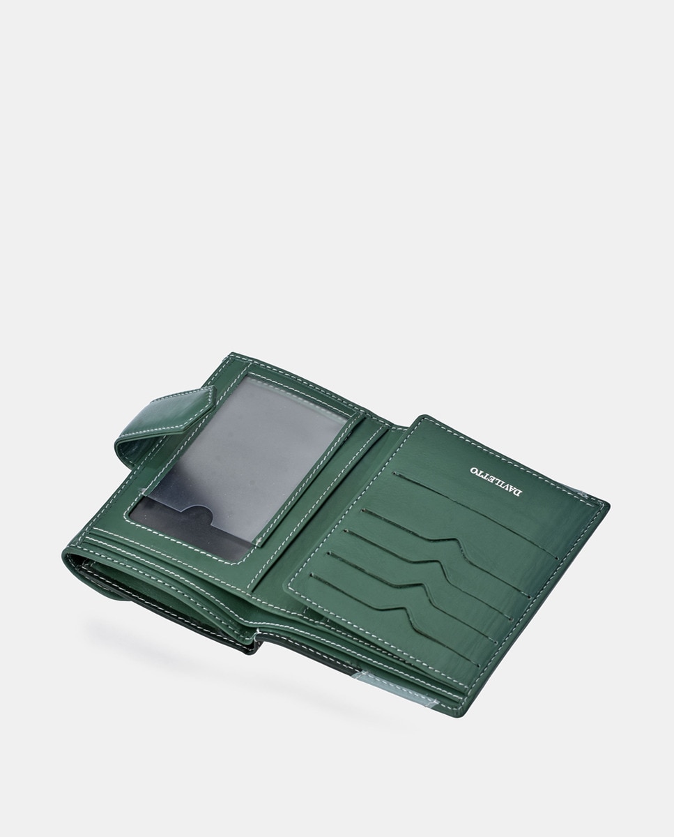 Porta-Moedas Médio em Pele com Secção para Notas e Aba Verde-5
