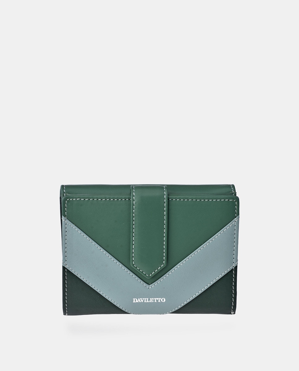 Porta-Moedas Médio em Pele com Secção para Notas e Aba Verde-1