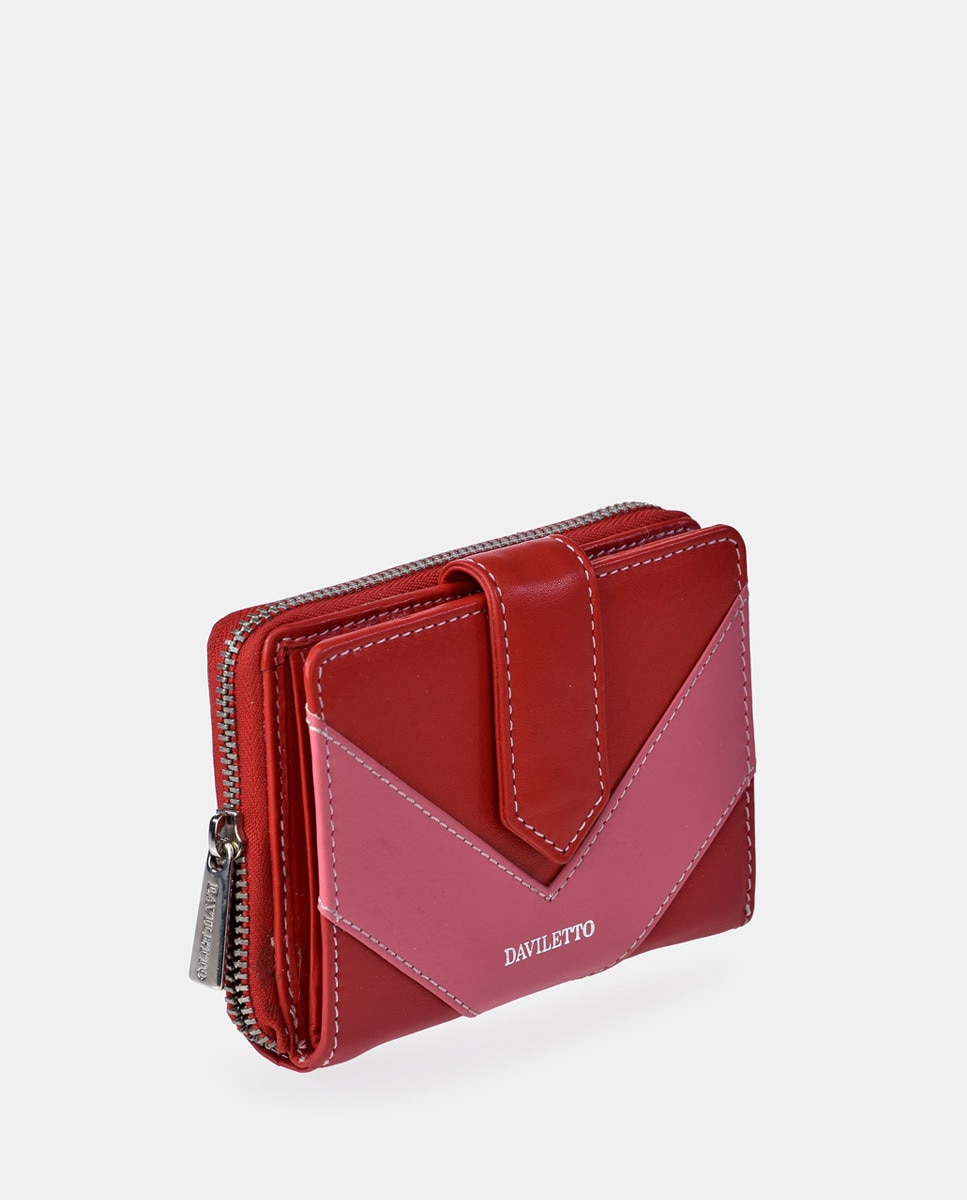 Porta-Moedas em Pele com Secção para Notas e Fecho de Correr Vermelho-2