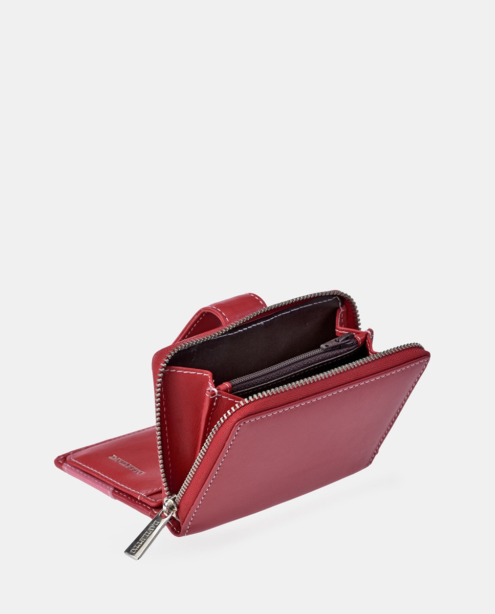 Porta-Moedas em Pele com Secção para Notas e Fecho de Correr Vermelho-3