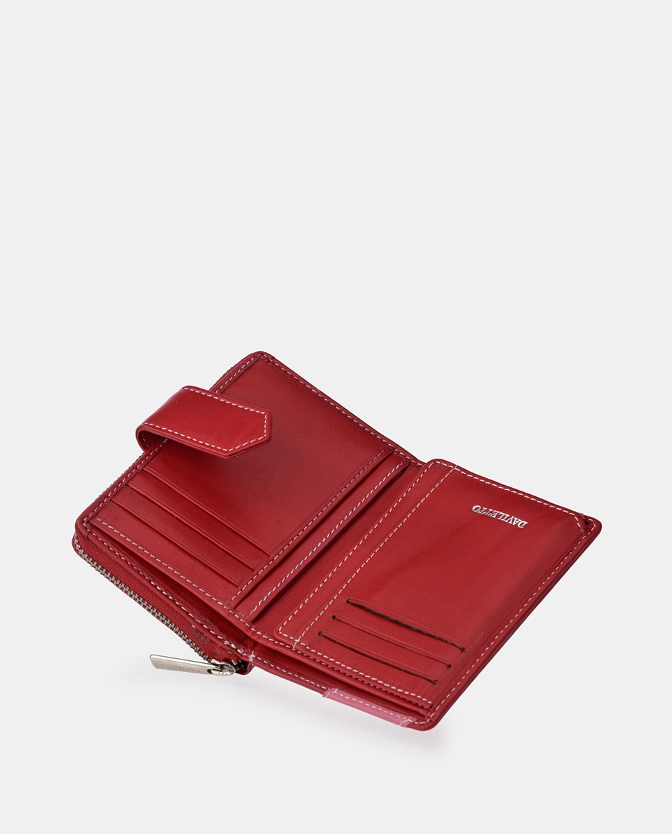 Porta-Moedas em Pele com Secção para Notas e Fecho de Correr Vermelho-5