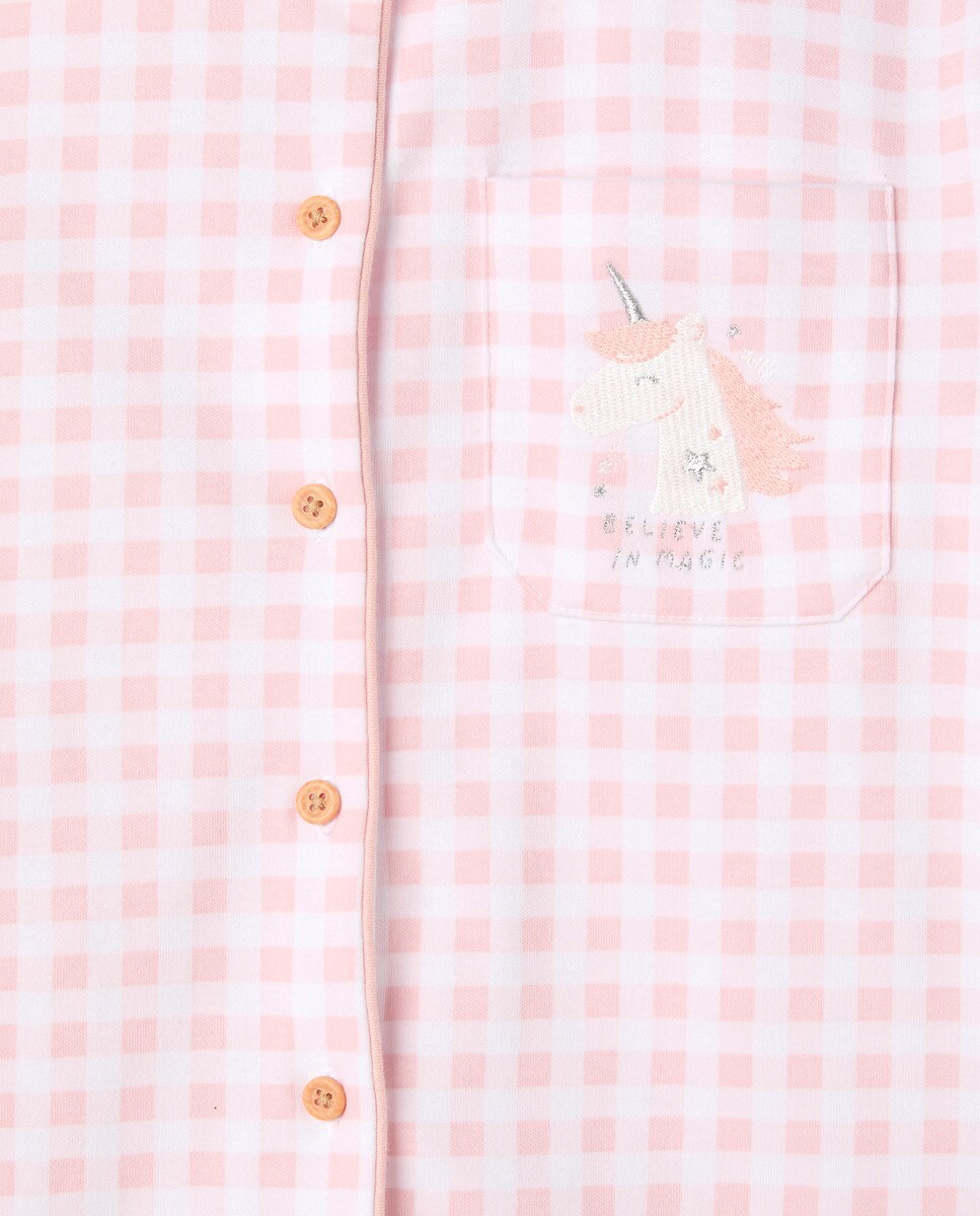 Pijama Comprido de Malha Abotoada, Vichy e Bolso · Cotton Juice · El