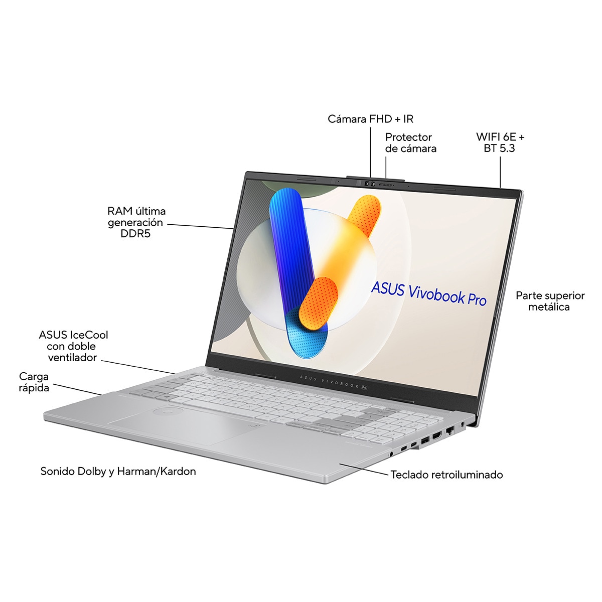 Portátil ASUS Vivobook Pro 15 OLED N6506MU-MA005W, Intel Core Ultra 7-155H, 16GB, 1TB SSD, GeForce RTX 4050 6GB, 15,6", W11 Plata-5