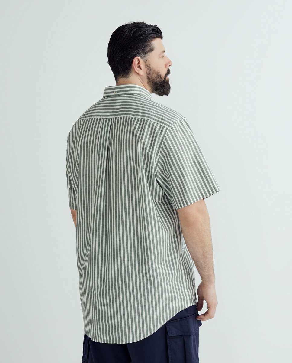 Camisa com Estampado às Riscas e Manga Curta Verde-claro-3