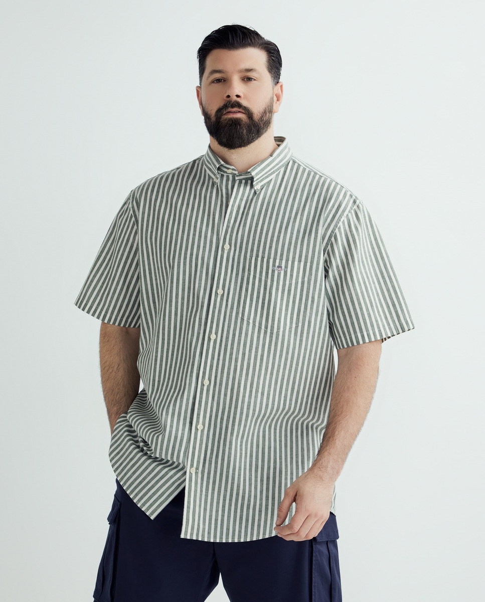 Camisa com Estampado às Riscas e Manga Curta Verde-claro-1