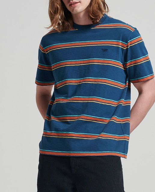 Imagen 0 de Camiseta de hombre de rayas con textura vintage de algodón orgánico