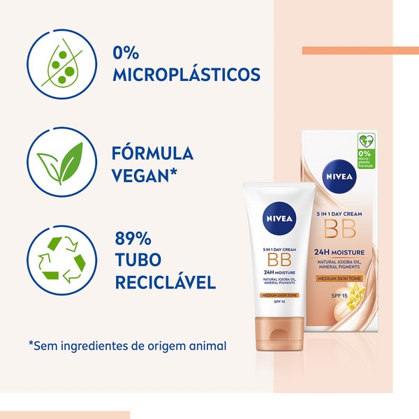Creme Hidratante Aperfeiçoador Tom Médio BB Cream embalagem 50 ml
