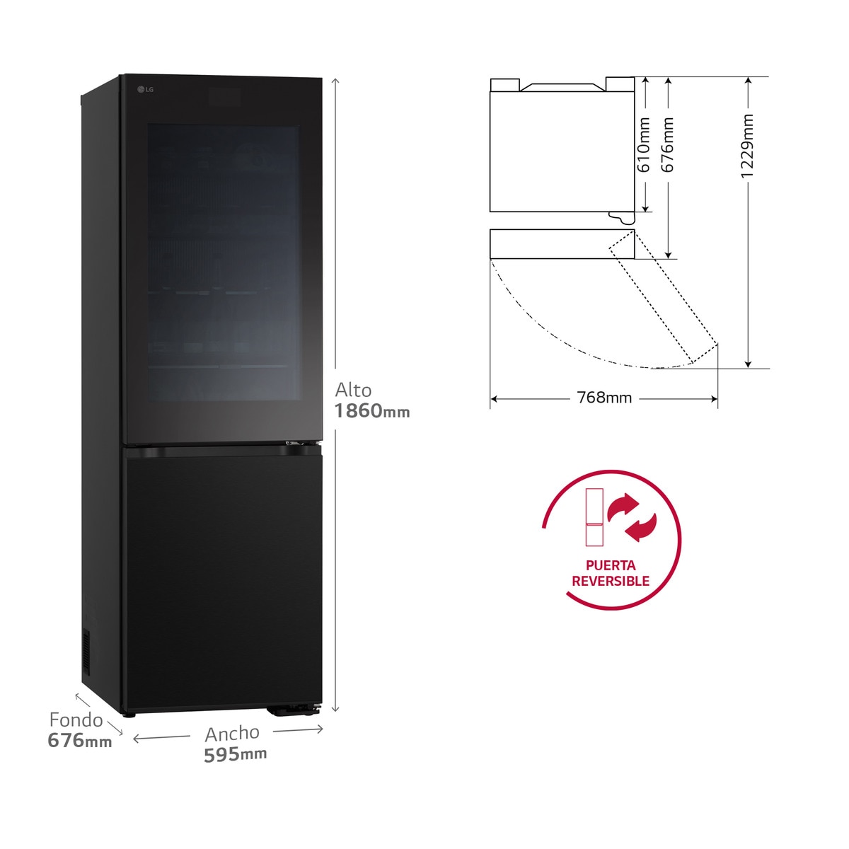 Frigorífico Combinado LG GBG7190CEV No Frost, Instaview e DoorCooling e de 186 cm - Black Steel Aço preto-6