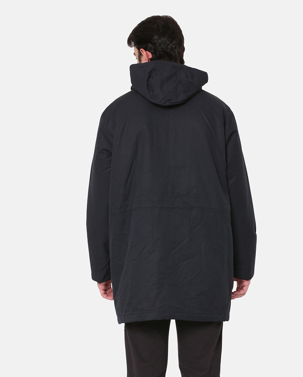 Parka Acolchoada com Capuz, Fecho de Correr e Botões de Pressão Preto-2