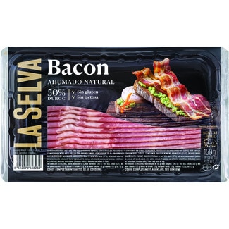 bacon cocido y ahumado natural 50% raza Duroc en lonchas envase 150 g sin gluten sin lactosa - La Selva