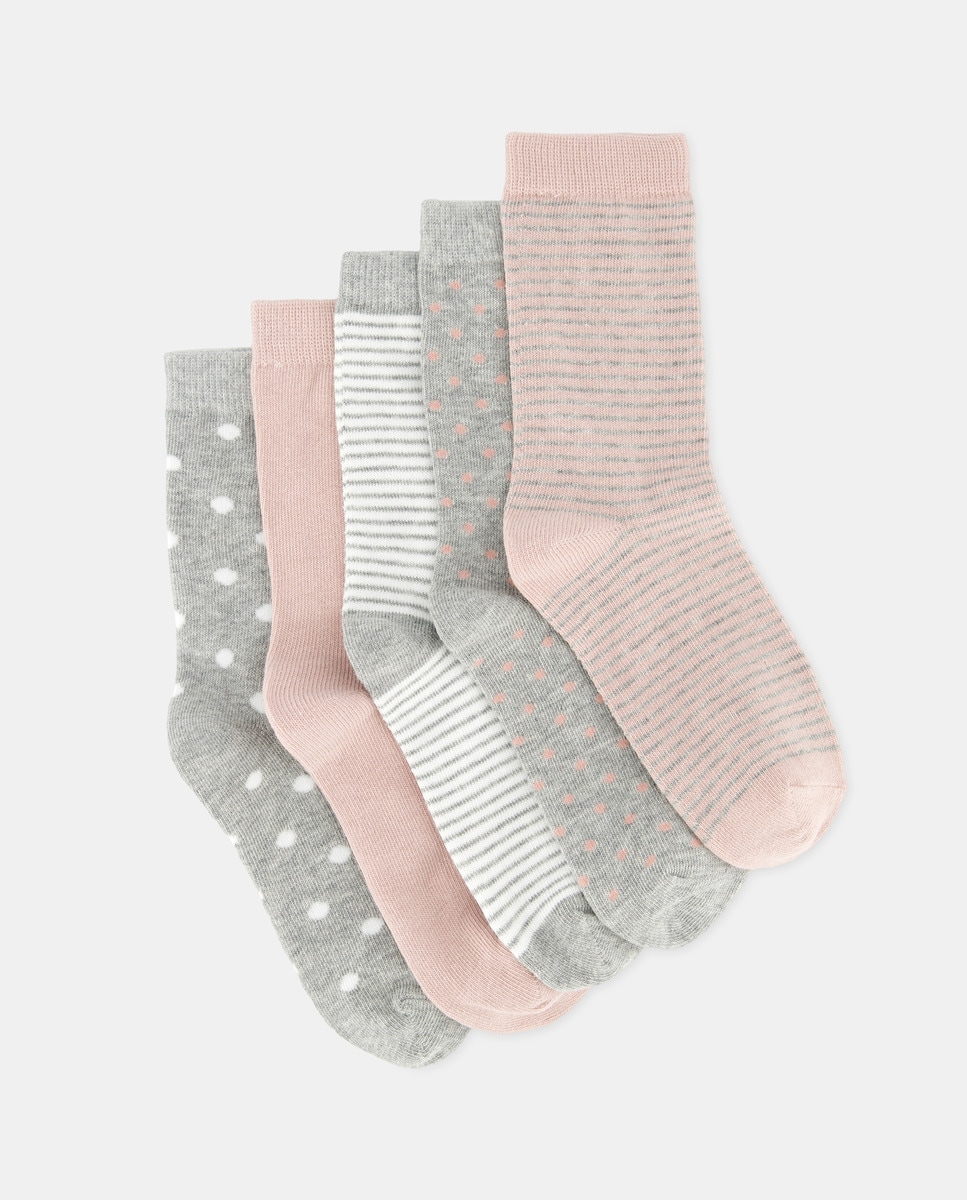 Pack de 5 calcetines infantiles con estampado Gris-1