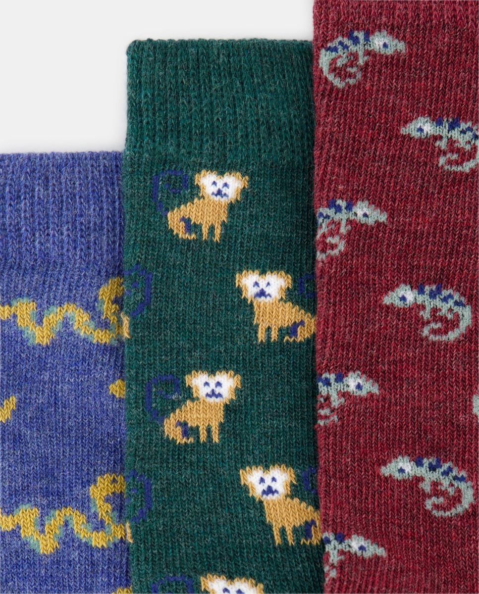 Pack de 3 calcetines infantiles con estampado Burdeos-2