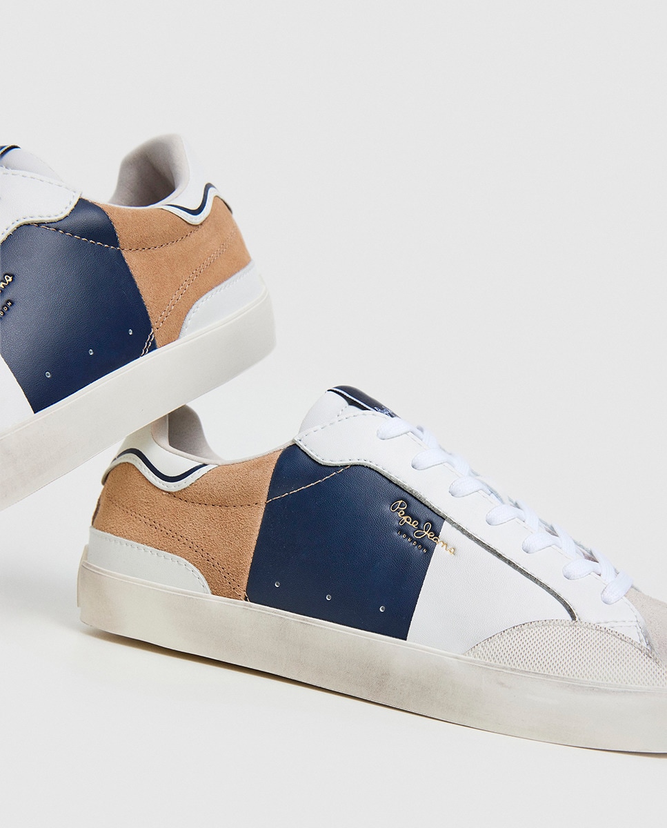 Sapatilhas com Efeito Desgastado e em Pele Branco-5