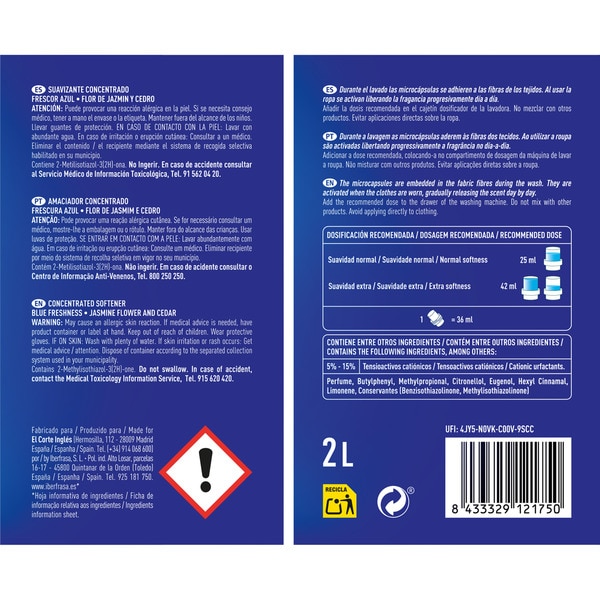 Frescor Azul Weichspülkonzentrat Jasminblüte und Zeder 80 Anwendungen Flasche 2 l mit Mikro-Duftkapseln