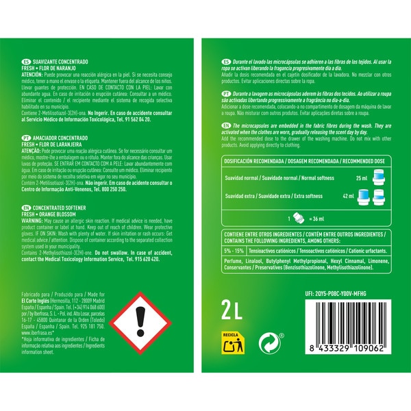 Fresh Weichspülerkonzentrat Orangenblüte 80 Anwendungen Flasche 2 l mit Mikro-Duftkapseln