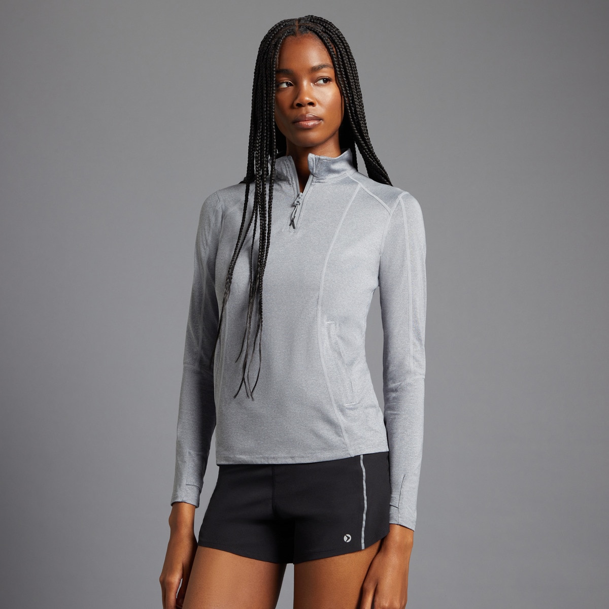 Camisola de Running de Mulher com Manga Comprida Cinzento-1