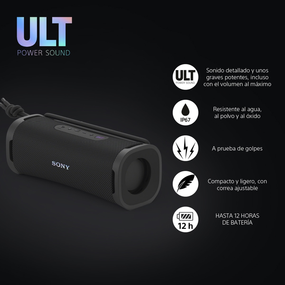 Altavoz portátil Sony ULT FIELD 1 con ULT POWER SOUND, IP67, resistente al agua, al polvo y a los golpes, 12h de batería, llamadas nítidas Negro-2