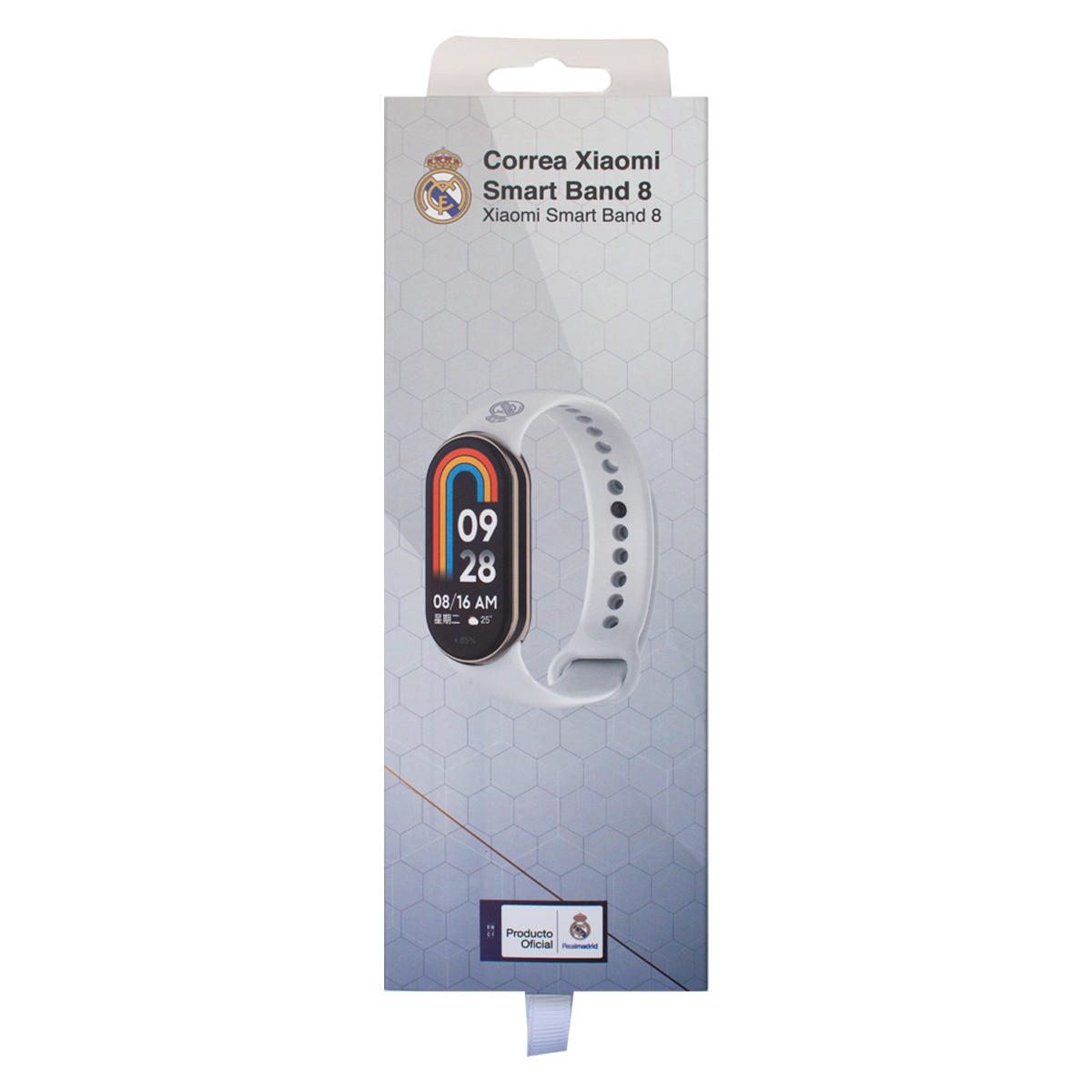 Correia Smartband8 com Escudo do Real Madrid C.F. de Silicone com Fecho de Clique - Branco 1