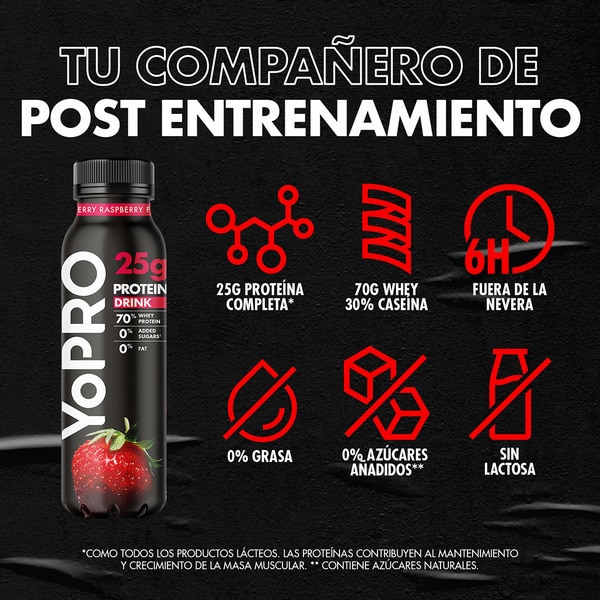 proteínas líquido con fresa y frambuesa  desnatado 0% m.g. 0% azúcares añadidos sin lactosa botella 300 g