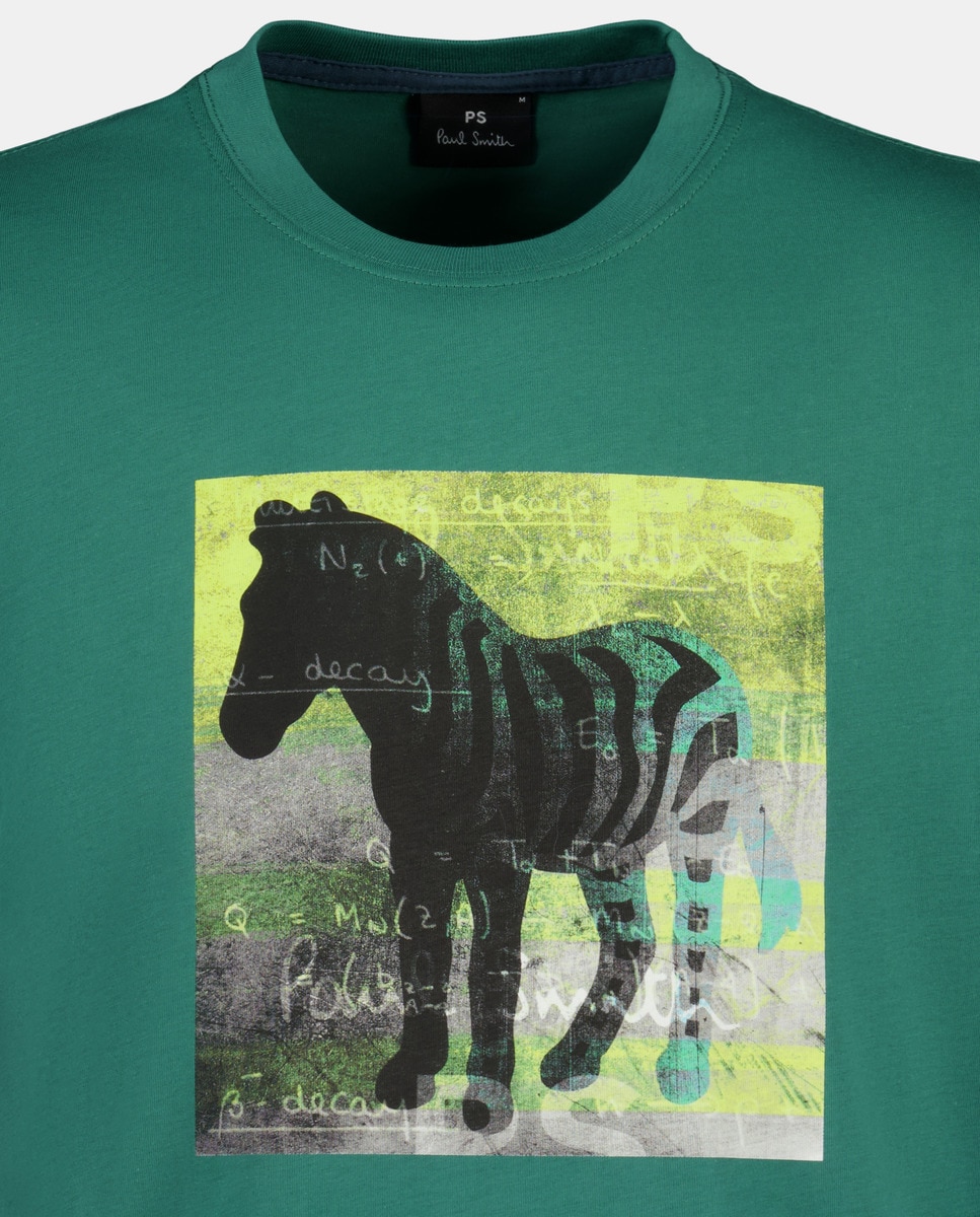 T-shirt de Manga Curta com Animal Print de Zebra Verde-5