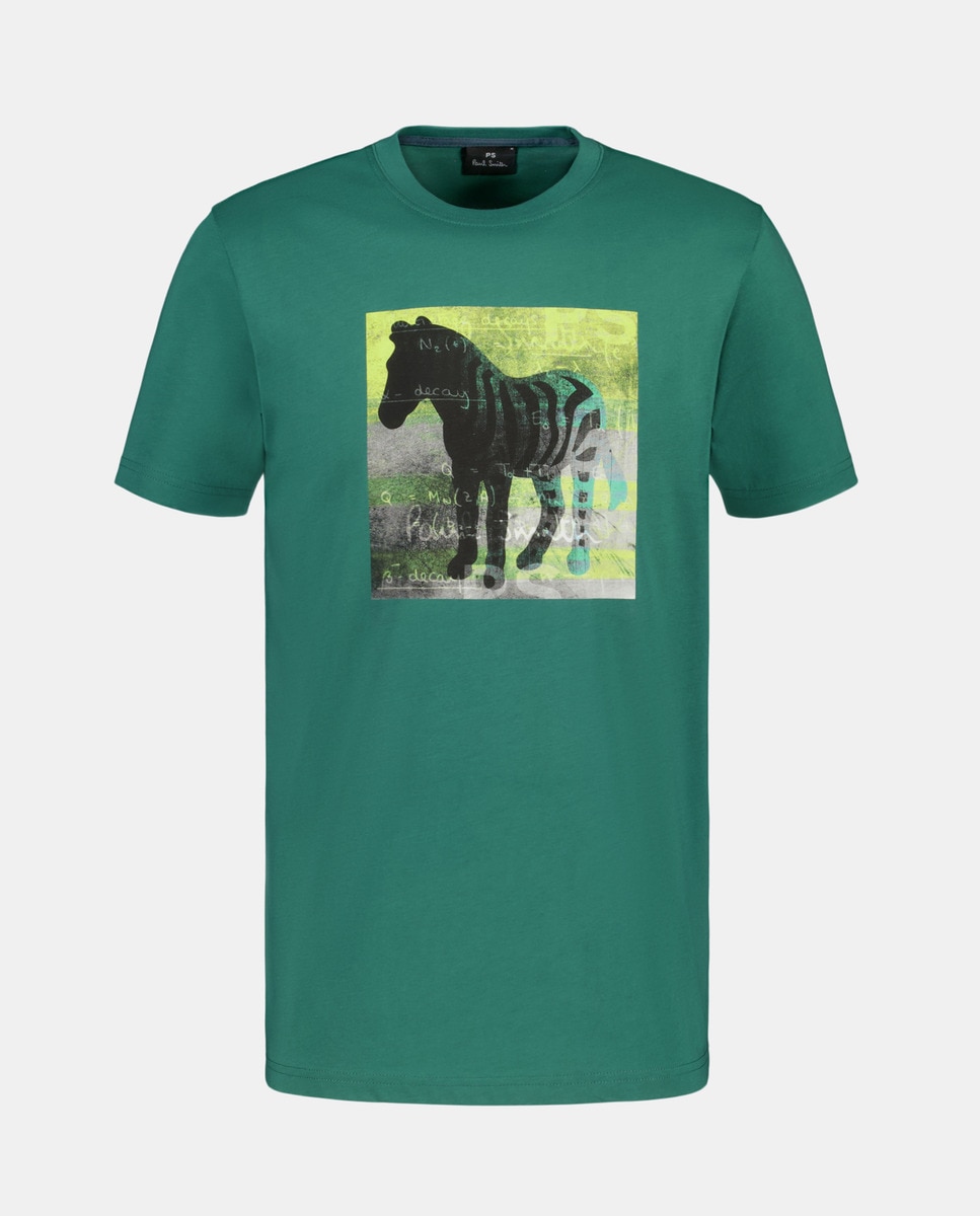 T-shirt de Manga Curta com Animal Print de Zebra Verde-4