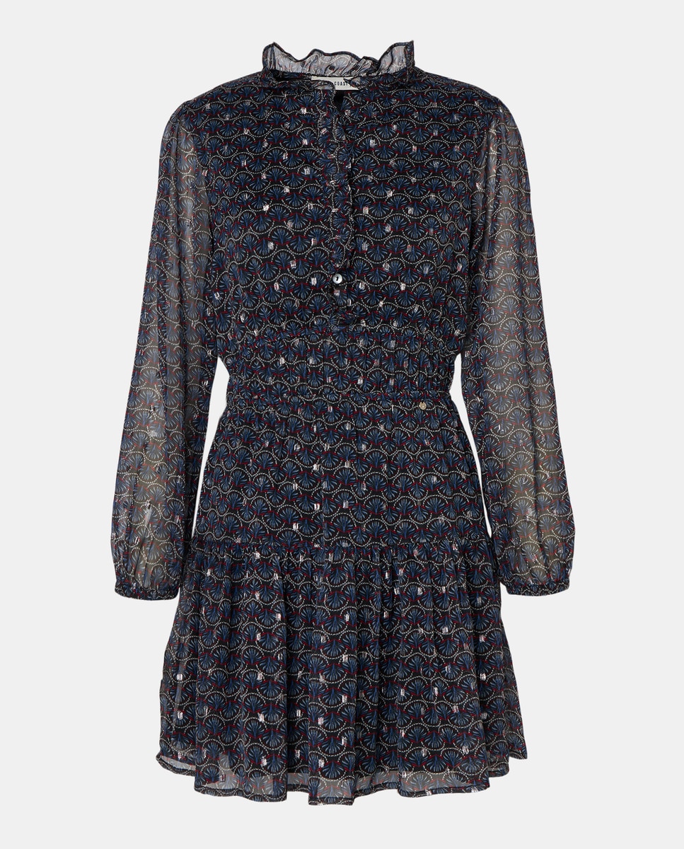 Vestido de Manga Comprida com Chiffon Azul-marinho-4