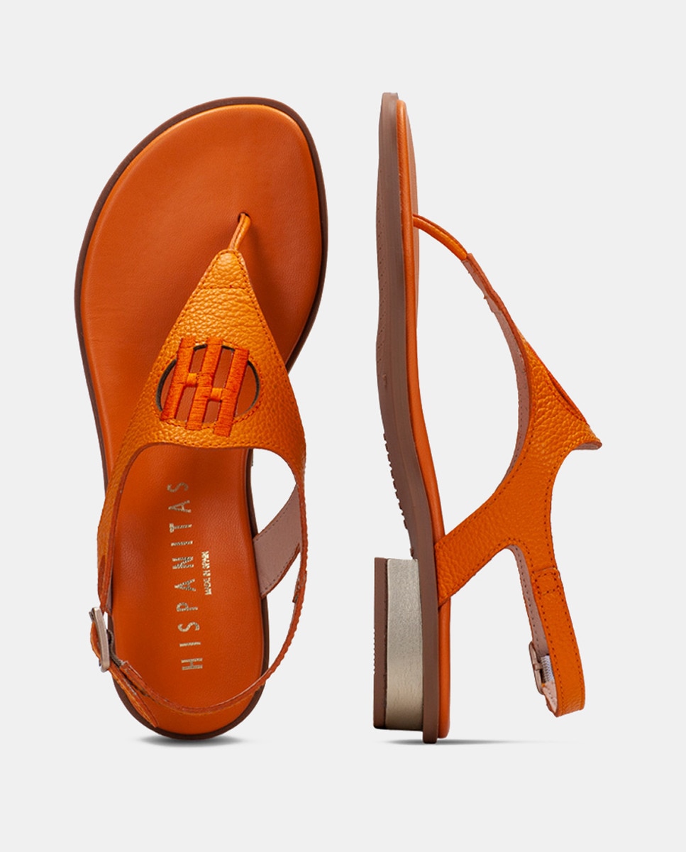 Sapatos Tipo Sandálias Rasas com Logótipo Bordado Laranja-4