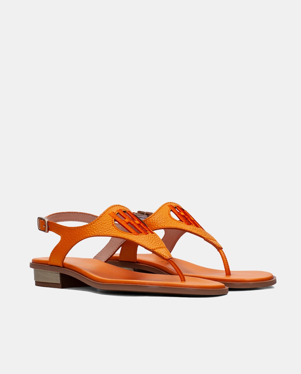 Sapatos Tipo Sandálias Rasas com Logótipo Bordado Laranja-2