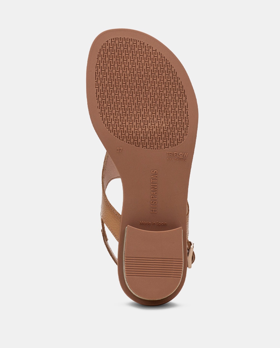 Sapatos Tipo Sandálias Rasas com Logótipo Bordado Castanho-claro-5