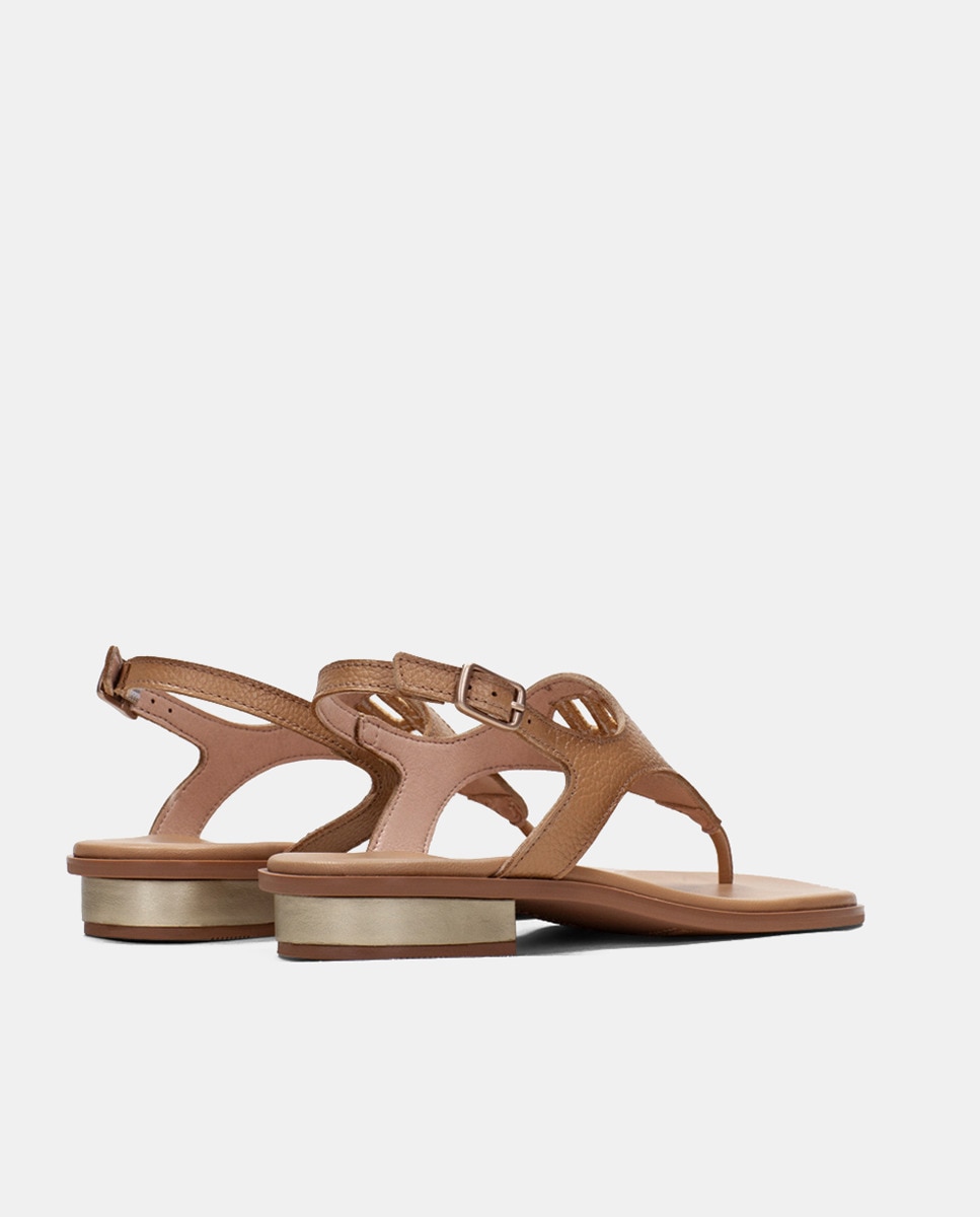 Sapatos Tipo Sandálias Rasas com Logótipo Bordado Castanho-claro-3