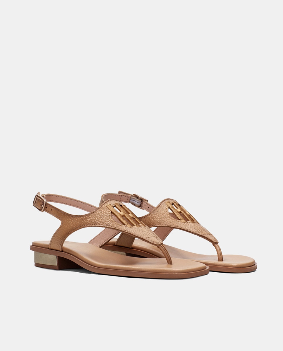 Sapatos Tipo Sandálias Rasas com Logótipo Bordado Castanho-claro-2