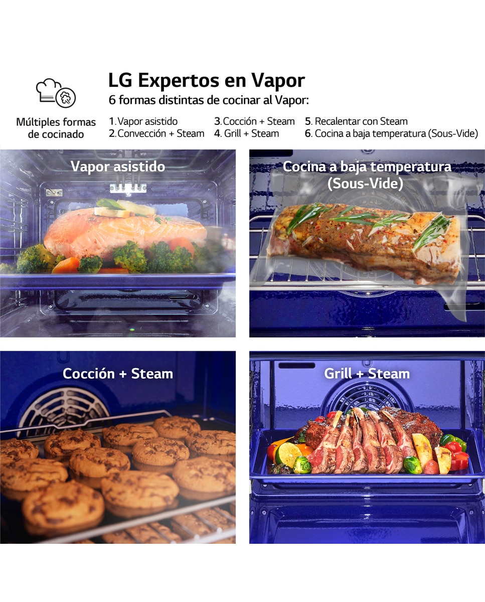 Horno vapor LG con sistema de limpieza Blue EasyClean, 76 l, display LCD táctil, ThinQ Wi-fi - WS9D7672WM Negro-8