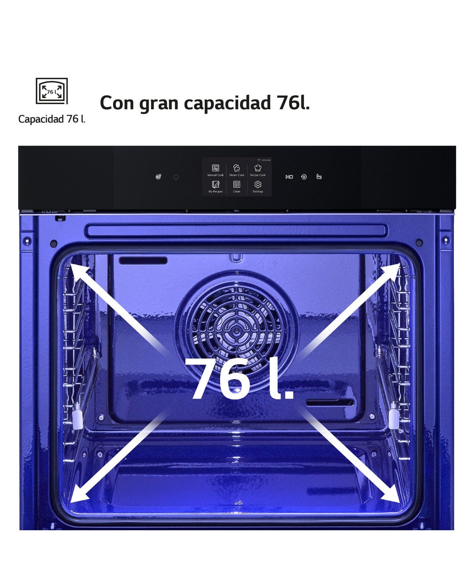 Horno vapor LG con sistema de limpieza Blue EasyClean, 76 l, display LCD táctil, ThinQ Wi-fi - WS9D7672WM Negro-7
