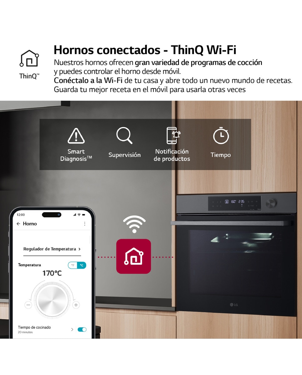 Horno multifunción LG pirolítico, 76 l, display LED, función de cocción lenta al vacio y freidora de aire - WS7D7631WB 9