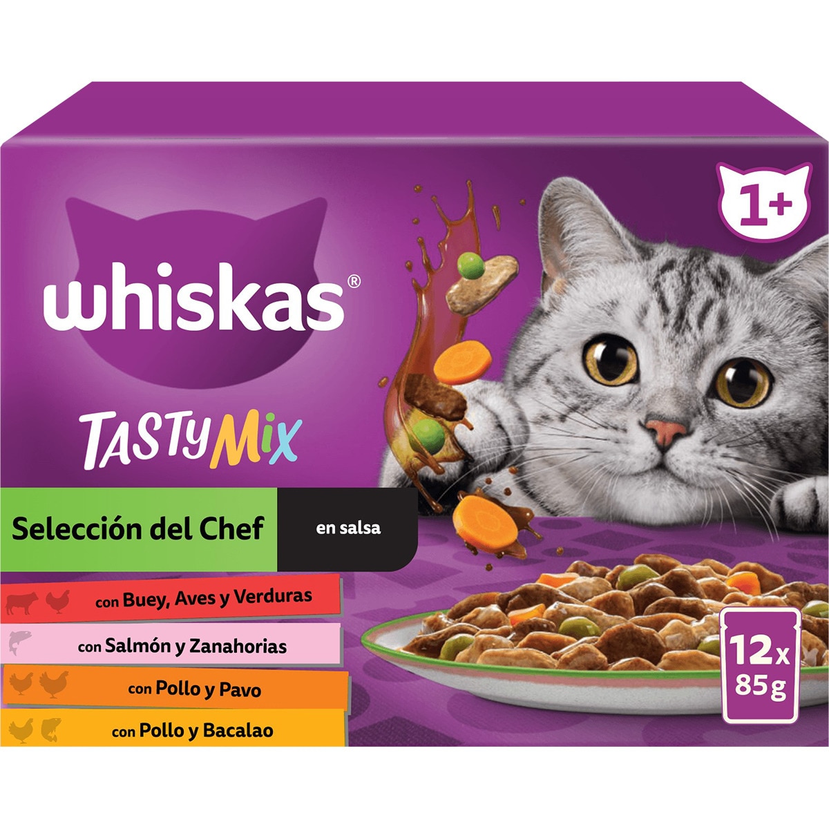 Tasty Mix comida húmeda en salsa para gatos selección del chef caja 12 sobres 85 g
